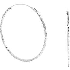 Diamond Earrings Simply Silver Polished Diamond Cut Sleeper Hoop Earrings