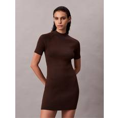 Calvin Klein Polyester Dresses Calvin Klein Sculpted Knit Mini Dress - Brown Cork