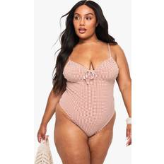 Checkered - Women Swimsuits boohoo Womens Plus Seersucker Gingham Underwired Swimsuit - Brown