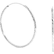 Diamond Earrings Simply Silver Polished Diamond Cut Sleeper Hoop Earrings