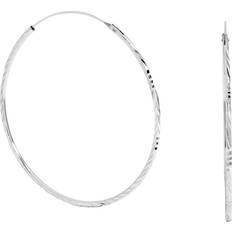 Diamond Earrings Simply Silver Polished Diamond Cut Sleeper Hoop Earrings