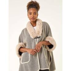 Polyester - Women Capes & Ponchos Roman Faux Fur Pocket Poncho - Light Grey