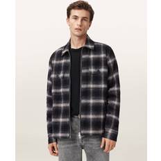 AllSaints Men Outerwear AllSaints Bayo Sherpa Zip Front Check Cotton Shirt - Black