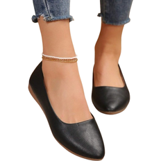 Syntetisk læder Ballerinasko Shein Womens Solid Color Flat Shoes Comfy Slip On Soft Sole Shoes Casual AllMatch Ballet Flats Black CN35,CN36,CN37,CN38,CN39,CN40,CN41,CN42,CN43