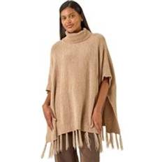 Polyester - Women Capes & Ponchos Roman Women's Tassle Trim Knit Poncho - Natural