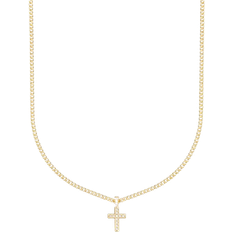 Adjustable Size - Men Necklaces Cernucci Iced Drop Cross Cuban Chain 5mm - Gold/Transparent