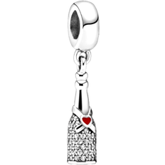 Pandora Sparkling Wine Bottle Dangle Charm - Silver/Red/Transparent