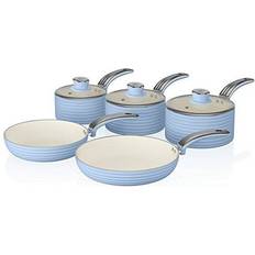 Swan Retro Blue Cookware Set with lid 5 Parts