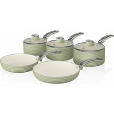 Swan Retro Green Cookware Set with lid 5 Parts