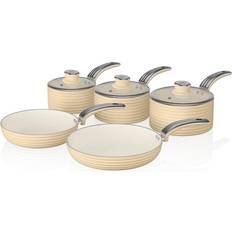 Swan Retro Cream Cookware Set with lid 5 Parts