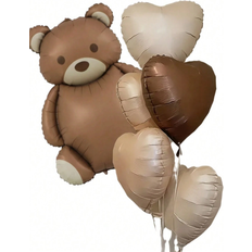 Birthdays Text & Theme Balloons Shein 6pcs Teddy Bear & Retro Heart Balloon Set