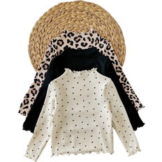 Shirts Children's Clothing Shein Baby Girls Casual All-Match Leopard Print & Polka Dot Pattern Knitted Long Sleeve Tops 3-pcs