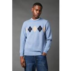 Checkered Jumpers Debenhams Men's Light Blue Argyle Pattern Crew Neck Jumper
