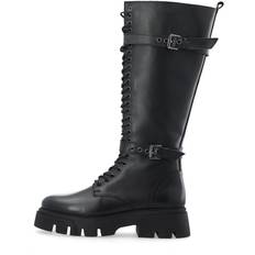 Bianco Snørestøvler Bianco Snørestøvler Mia Knee High Lace Up Boot Smooth Leather - Sort
