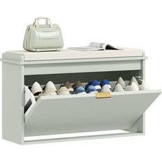 Green Storage Benches Homcom Modern Green Shoe Cushioned Pad Seat Storage Bench