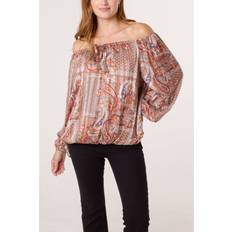 Brown Blouses Blue Vanilla Light Brown Bardot Puff Ball Blouse