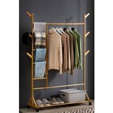 Living and Home Bamboo Garment Rack with Bottom Shelf Clothes Rack