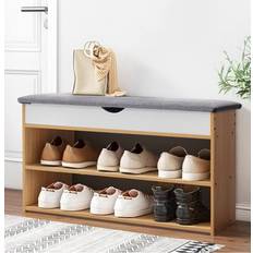 Brown Storage Benches Living and Home 3-Tier Shoe with Padded Seat Storage Bench