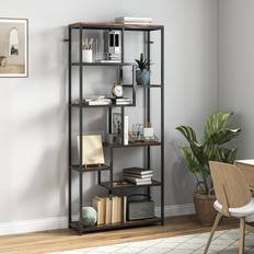 Shelves Book Shelves Homcom Industrial Bookcase 7-Tier Rustic Brown Black Book Shelf