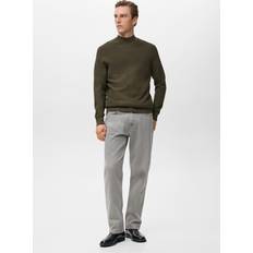 Checkered - Men Jumpers Mango Structured Perkins Neck Sweater - Dark Green