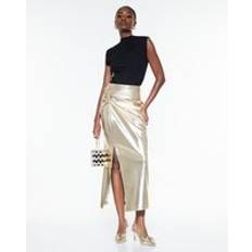 Gold Skirts River Island Womens Gold Faux Leather Twist Side Midi Skirt