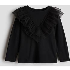 Elastane Tops Children's Clothing H&M Flounce Trimmed Cotton Top - Black
