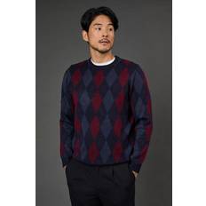 Checkered Jumpers Burton Navy Argyle Crew Neck Jumper - Navy