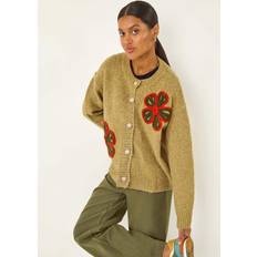 Dam - One Size Koftor Roman Flower Embroidered Button Cardigan - Green