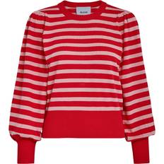 Dame - Stribede Toppe Minus Overdel Liv Long Sleeve Pullover Kvinde Tomato Striped Sweaters - Rød/Hvid