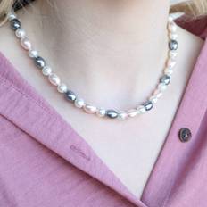 Pearl Jewellery Sets The Colourful Aura Large White Grey Round Oval Pearl Necklace Earring Set