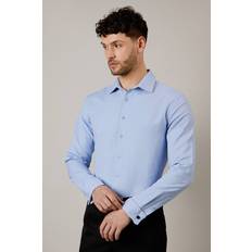 Solid Colours Shirts Burton Blue Textured Double Cuff Tailored Fit Shirt
