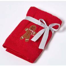 Homescapes Gingerbread Man Embroidered 100% Cotton Christmas Hand Guest Towel White, Red