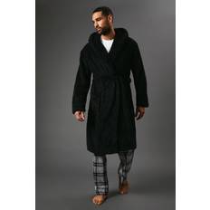 Black - Men Sleepwear Debenhams Black Chunky Sherpa Hooded Dressing Gown - Black