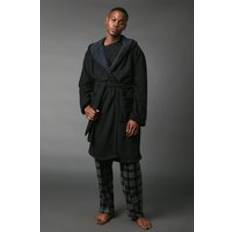 Black - Men Sleepwear Debenhams Black Waffle Bonded Fleece Lined Hooded Dressing Gown - Black