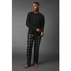 Black - Men Sleepwear Debenhams Men's Black Fleece Top With Check Pyjama Set - Black