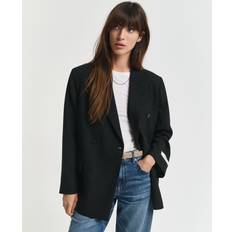 Gant Blazers Gant Women Relaxed Fit Double Breasted Wool Blend Hopsack Blazer - Black Grey
