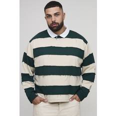 Herr - Oversize Pikétröjor boohooMAN Mens Forest Plus Oversized Boxy Distressed Long Sleeve Rugby Polo