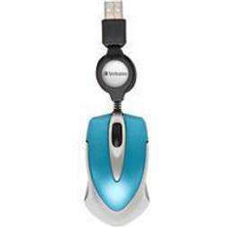 Verbatim Go Mini Mouse USB Ottico Blu Caraibi 3 Tasti 1000 dpi Con Avvolgicavo