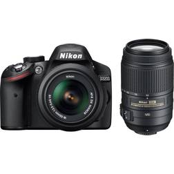 Nikon D3200 Nero Kit AF-S DX 18-55 VR II 55-300 VR Sensore CMOS Risoluzione 24,2 Mpx Display 3' Filmati Full HD