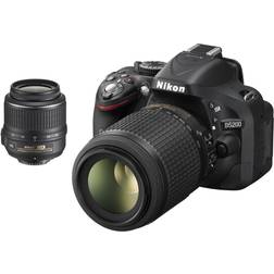 Nikon D5200 Nero Kit AF-S DX 18-55 mm VR 55-200mm VR Sensore CMOS 24.1 Mpx Display 3' Filmati Full HD Stabilizzata Europa