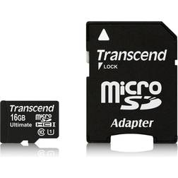 Transcend Carte microSDHC Ultimate (600x) 16 GB Class 10, UHS-I avec adaptateur SD