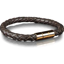 Skultuna Läderarmband Guld Medium 20cm - Mörkbrun
