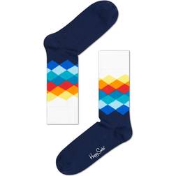 Happy Socks Faded Diamond Sock - White/Blue