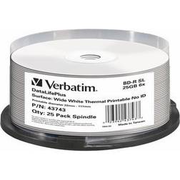 Verbatim BD-R 25GB 6x Wide White Thermal Printable 25 Pack Spindle No ID Brand, BD-R, Fuso