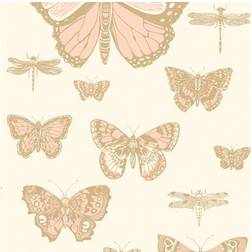 Cole & Son Butterflies Dragonflies Wallpaper Whimsical Soft pink on neutral 103/15066 Roll