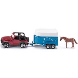 Siku Jeep Red with Horse Trailer Blue and Horse Accessory Diecast Model