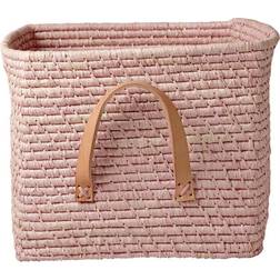 Rice Raffia Förvaringskorg Läderhandtag