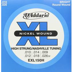 D'Addario Cuerdas Guitarra Electrica Cuerdas de Guitarra EXL150H, cuerdas con entorchado en níquel para guitarra eléctrica, afinación High-Strung/Nashville, 10-26