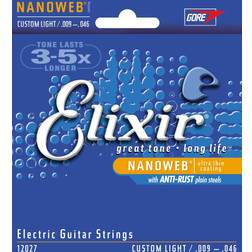 Elixir Cuerdas para guitarra eléctrica Strings con recubrimiento NANOWEB, calibre ligero personalizado, 1 Pack, Custom Light (9-46)