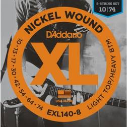 D'Addario Cordes de Guitares Électrique EXL140-8 Lt. Top/Hvy. Bottom, 8-String, 10-74 1-Paquet